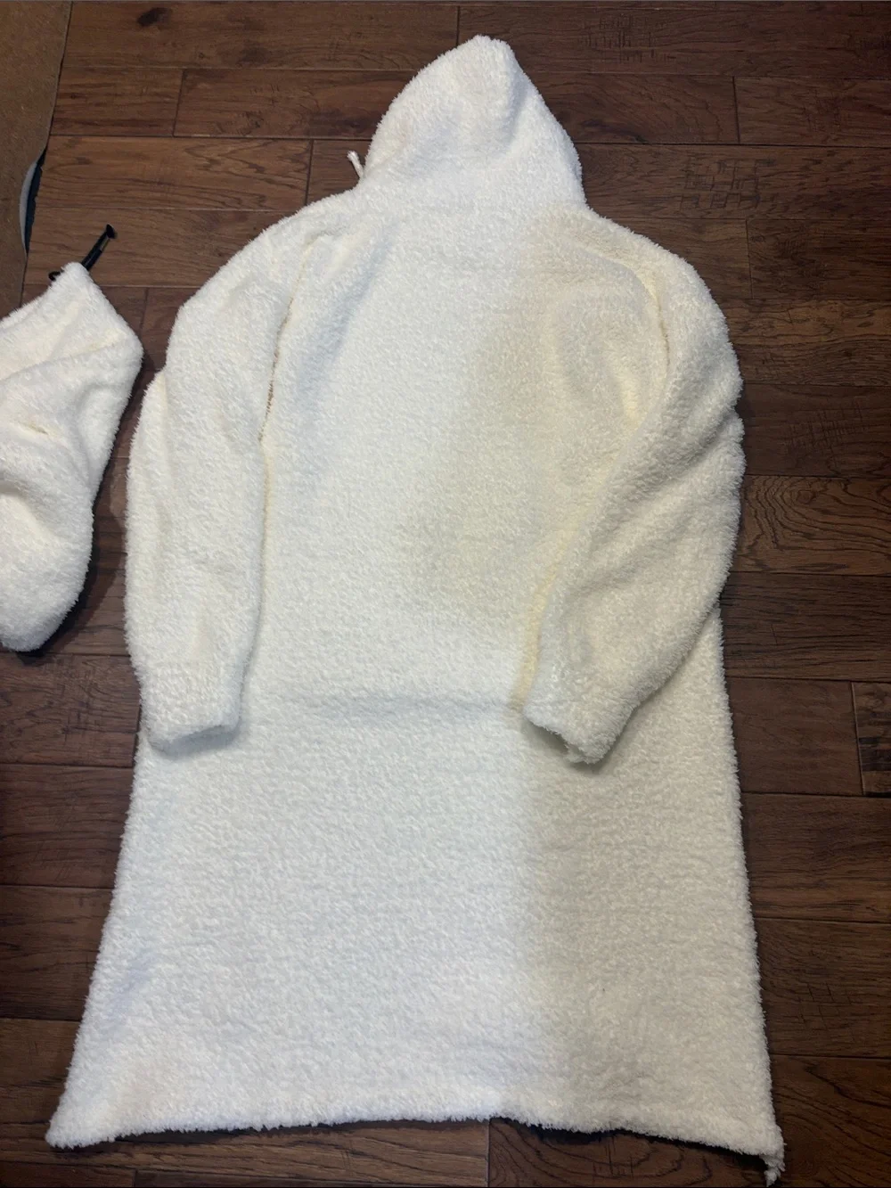Big Blanket Co White Plush Hoodie Robe with Hood and built in eye mask